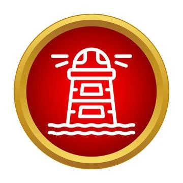 Lighthouse outline guiding navigation on red circle icon Ilustración de archivo