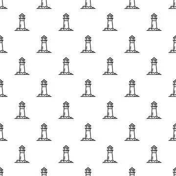 Lighthouse outline pattern repeating on white background Stock Illustration