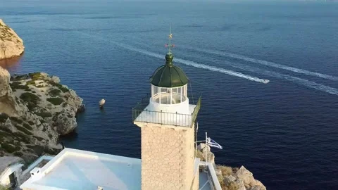 A Lighthouse overlooking the Blue sea Stock Footage 159327558