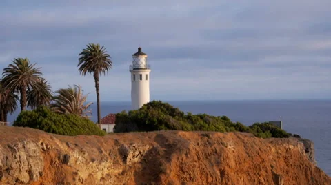 Lighthouse, Palm Trees on Pt. Vicente MS 스톡 동영상 45146121