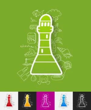 Lighthouse paper sticker with hand drawn elements Illustrazione stock