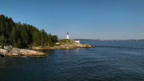 Lighthouse Park from ocean top pacific coast Stock Footage 241369988