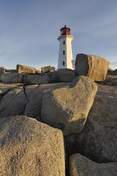 Lighthouse in Peggy's Cove at sunrise, Nova Scotia, Canada, North America Stock Photos