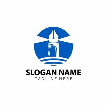 Lighthouse pen logo design vector Stock Illustration