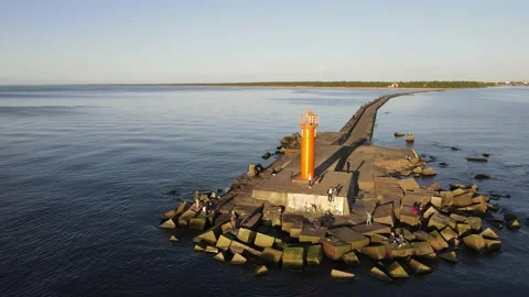 Lighthouse on the pier Stock Footage 159278201