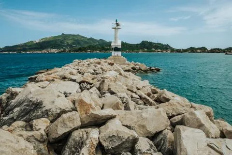 Lighthouse on the pier 스톡 사진