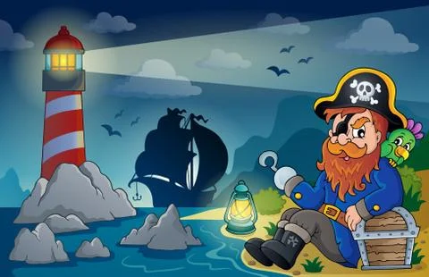 Lighthouse with pirate theme - eps10 vector illustration. Stock Illustration