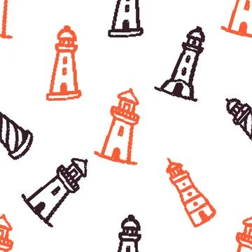 Lighthouse Pixel Art Seamless Pattern. Vector seamless pattern illustration Illustrazione stock