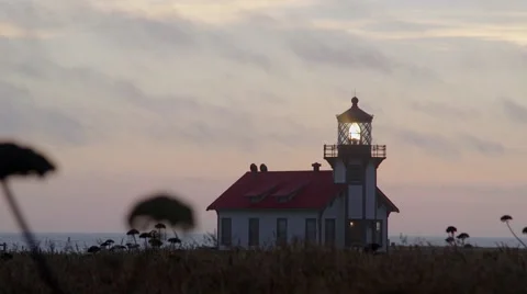 Lighthouse at Point Cabrillo, dusk Stock Footage 64887222
