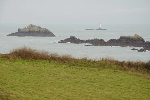 Lighthouse in the Pointe du Grouin. Stock Photos