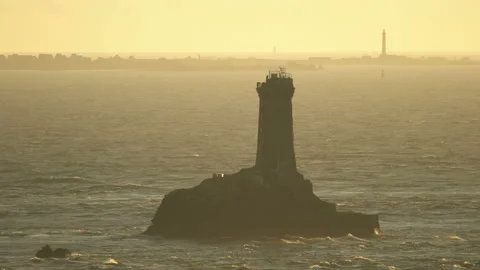 Lighthouse in the Pointe du Raz, Brittany, France, Europe. Stock Footage 142287853