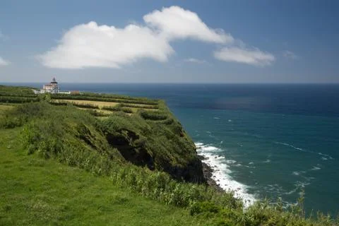 Lighthouse at Ponta Ferraria Stock Photos