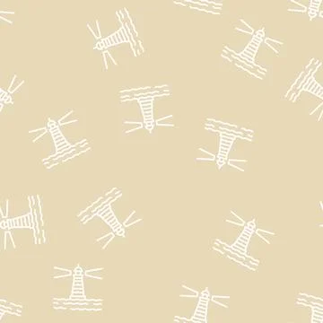 Lighthouse port line seamless pattern Stock Illustration
