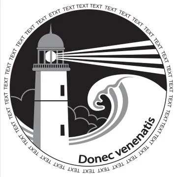 Lighthouse poster label.Black graphic image for text Stock Illustration