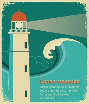 Lighthouse poster for text on old paper Stock Illustration
