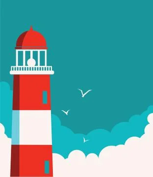 Lighthouse poster.Vector seascape background Stock Illustration