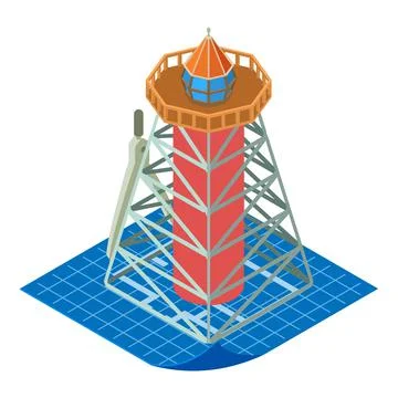 Lighthouse project icon isometric vector. Beacon model on blue print and compass Ilustración de archivo