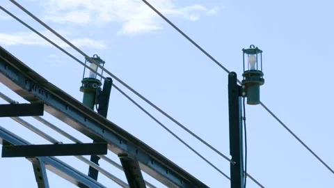 Lighthouse railing with blue sky Stockbeeldmateriaal 277518198