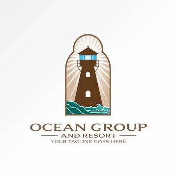 Lighthouse with rays behind on key hole home sailor beach island Stock Illustration