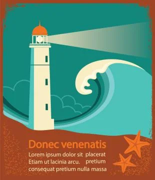 Lighthouse retro poster for text Stock Illustration