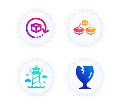 Lighthouse, Return package and Parcel shipping icons set. Fragile package sign Stock Illustration