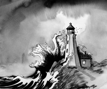 Lighthouse on the rock Stock Illustration
