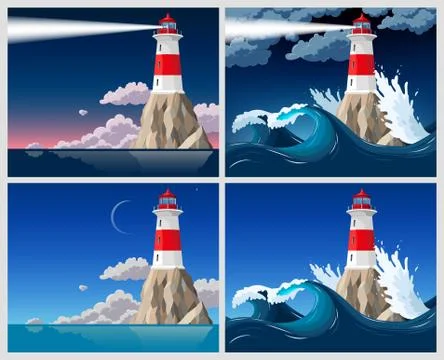 Lighthouse on the rock Stock Illustration