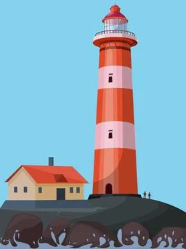 Lighthouse On Rock Stones Stock Illustration
