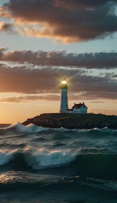 Lighthouse on rocky island Stock Footage 284320996