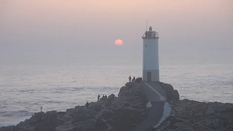 Lighthouse Roncudo at sunset. Spain Stock Footage 87649473