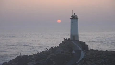 Lighthouse Roncudo at sunset. Spain Stock Footage 87650535