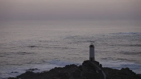 Lighthouse Roncudo at sunset. Spain Stock Footage 87652328