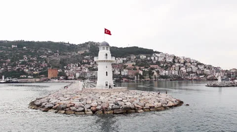 Lighthouse at sea, Alanya Video stock 24881909