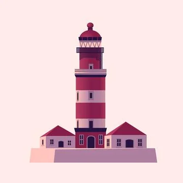 Lighthouse, Sea beacon house. Vector illustration in flat cartoon style. Illustrazione stock