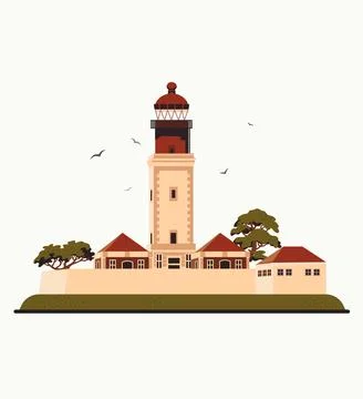 Lighthouse, Sea beacon house. Vector illustration in flat cartoon style. Stock Illustration