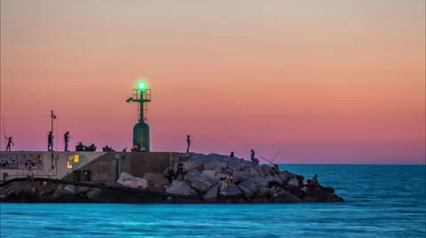 Lighthouse at the sea. Dawn Stock Footage 54665211
