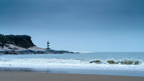 Lighthouse by the sea Stock Footage 90442286