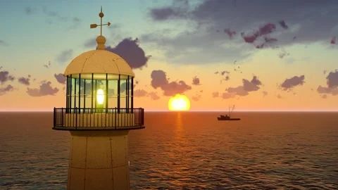 Lighthouse at sea guides the direction Stock Footage 316512278