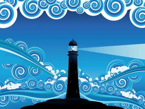 Lighthouse in the Sea Stock Illustration