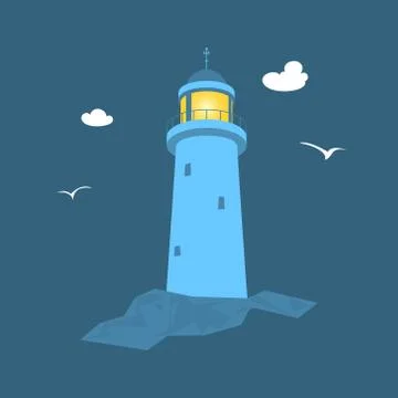 Lighthouse at Sea Stock Illustration