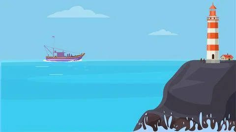 Lighthouse on the sea Stock Illustration