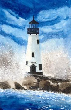 Lighthouse in a sea storm Illustrazione stock