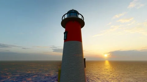 Lighthouse on the sea at sunset Stock Footage 234248581