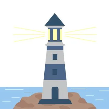 Lighthouse by the sea vector illustration. Stock Illustration