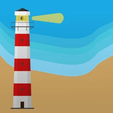 Lighthouse on the Sea Vector Illustration. Lighthouse Background. Stock Illustration