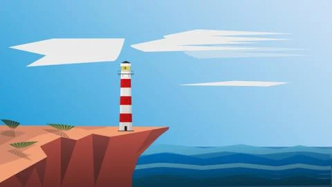 Lighthouse on the Sea Vector Illustration. Lighthouse Background. Stock Illustration
