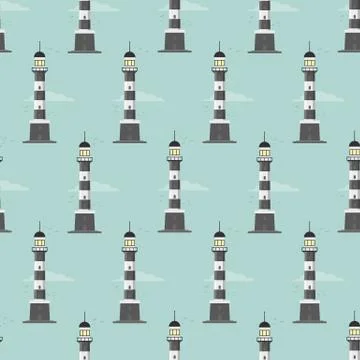 Lighthouse seamless pattern on a blue background 스톡 일러스트