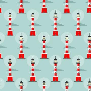 Lighthouse seamless pattern on a blue background Ilustración de archivo