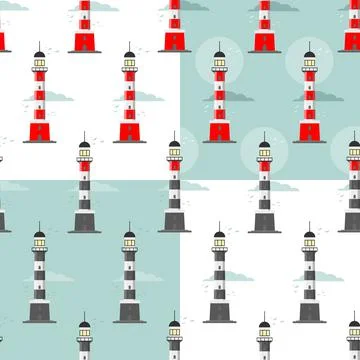 Lighthouse seamless pattern on a blue background Ilustración de archivo