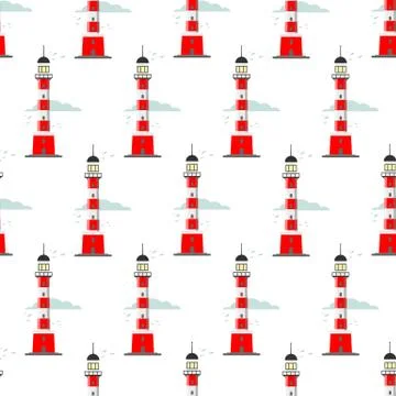 Lighthouse seamless pattern on a white background 스톡 일러스트